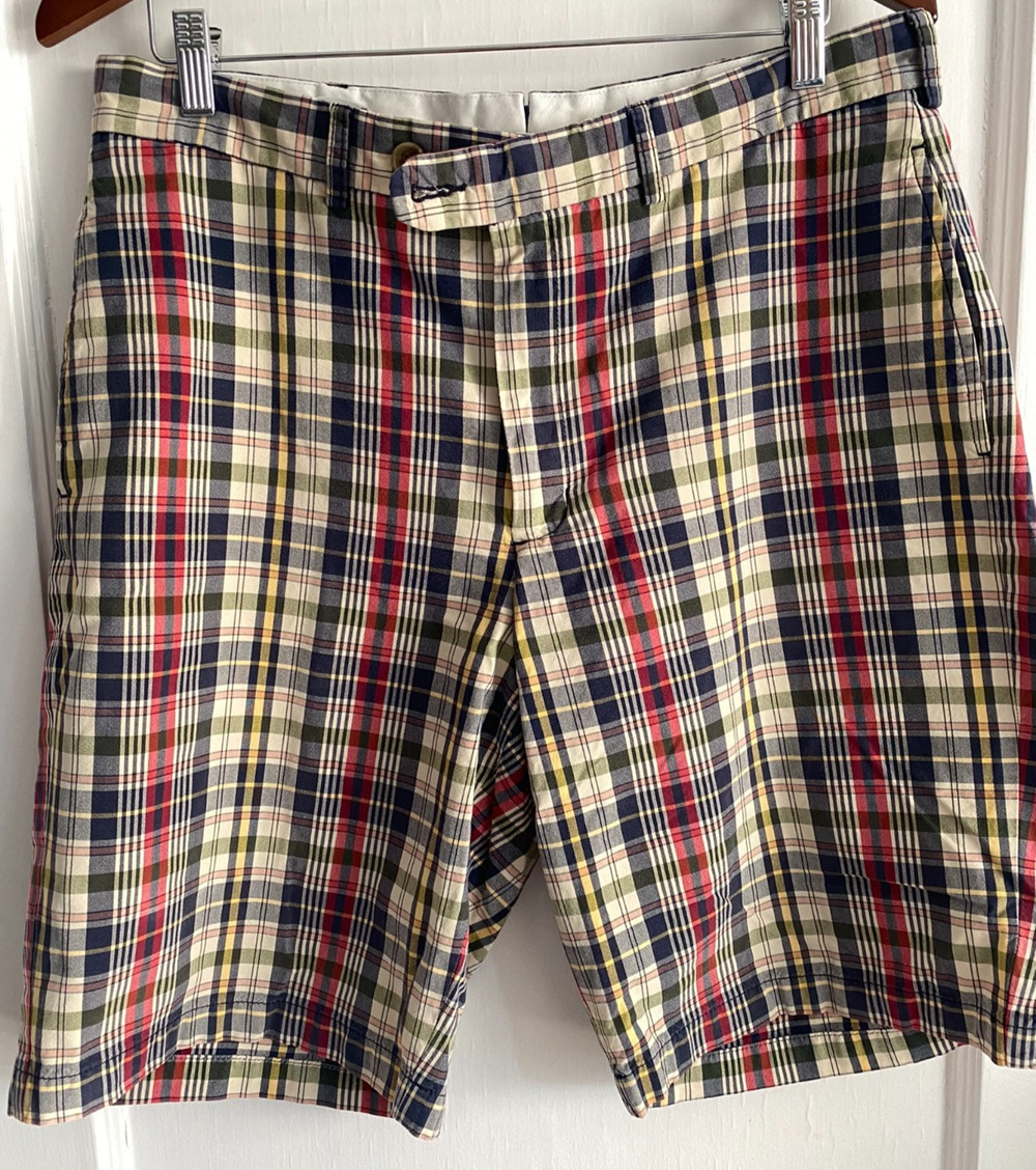 Lands End Plaid Chino Shorts Mens 35 Traditional Fit Multicolor Check Madras
